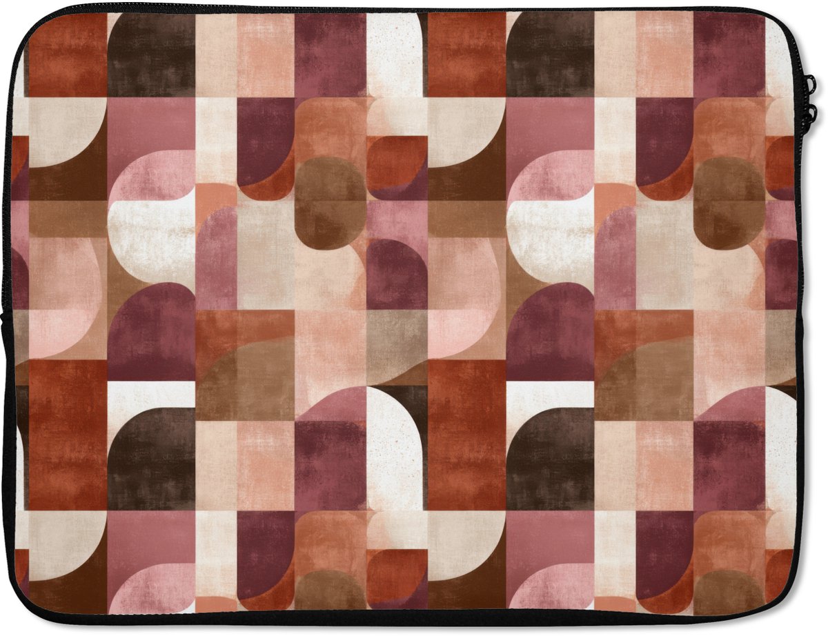 Laptophoes 15.6 inch - Geometrie - Modern - Retro - Laptop sleeve - Binnenmaat 37x26 cm - Zwarte achterkant