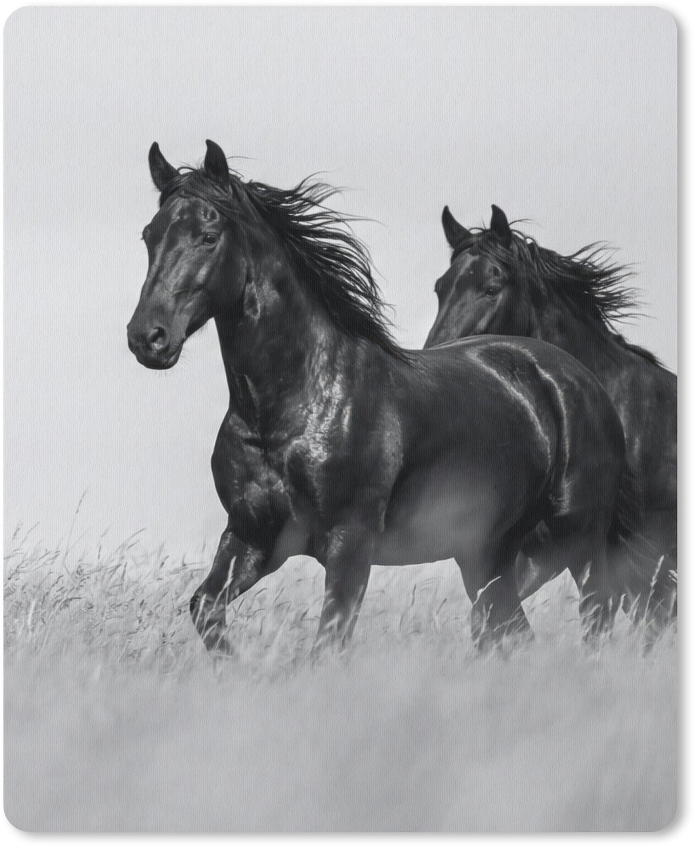 Muismat 12x16 cm - Mousepad Paarden - Gras - Zwart - Wit - Muismatten