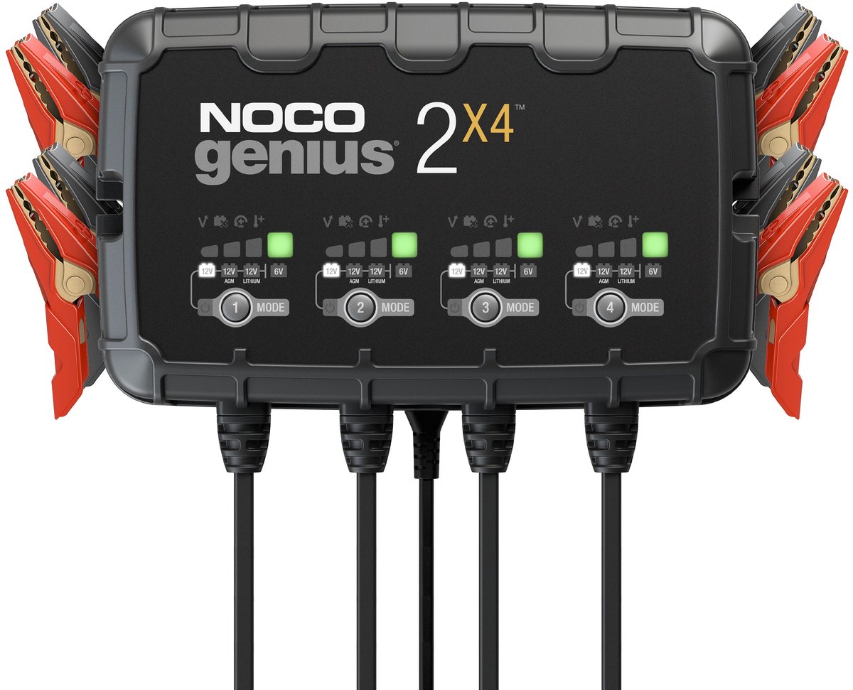Noco Genius 2X4 Acculader – Viervoudige Lader – 6V & 12V – 8A Totaalvermogen – Intelligent & Druppellader