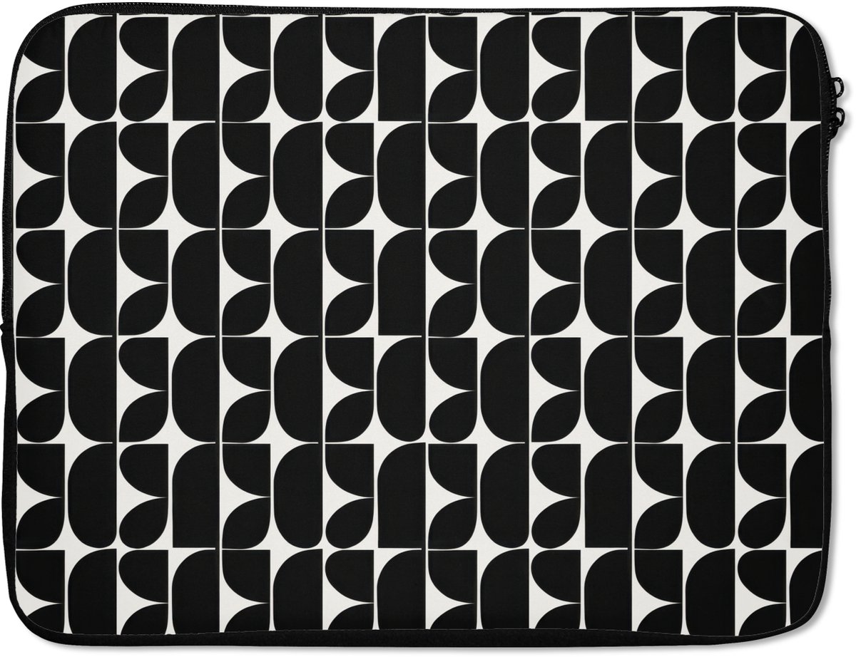 Laptophoes 15.6 inch - Modern - Geometrisch - Zwart - Laptop sleeve - Binnenmaat 37x26 cm - Zwarte achterkant
