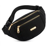 Zwart heuptas dames en heren minimalistische heuptas verstelbare band met gesp meerdere rits vakken compact crossbody heuptasje met voorvak en goudkleurige ritsen voor dagelijks gebruik reizen en casual outfits