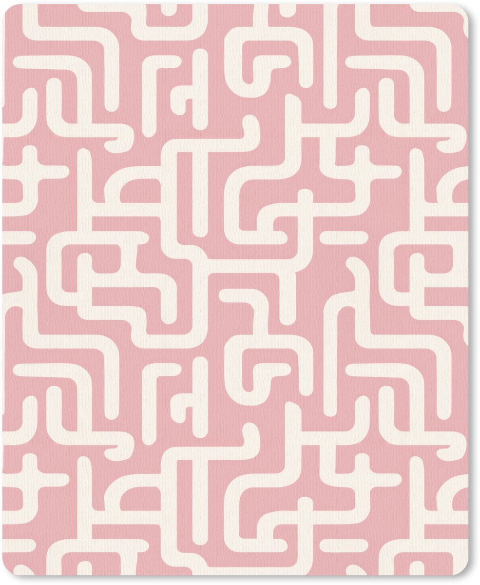 Muismat 12x16 cm - Mousepad Doolhofpatroon - Roze - Wit - Abstract - Muismatten