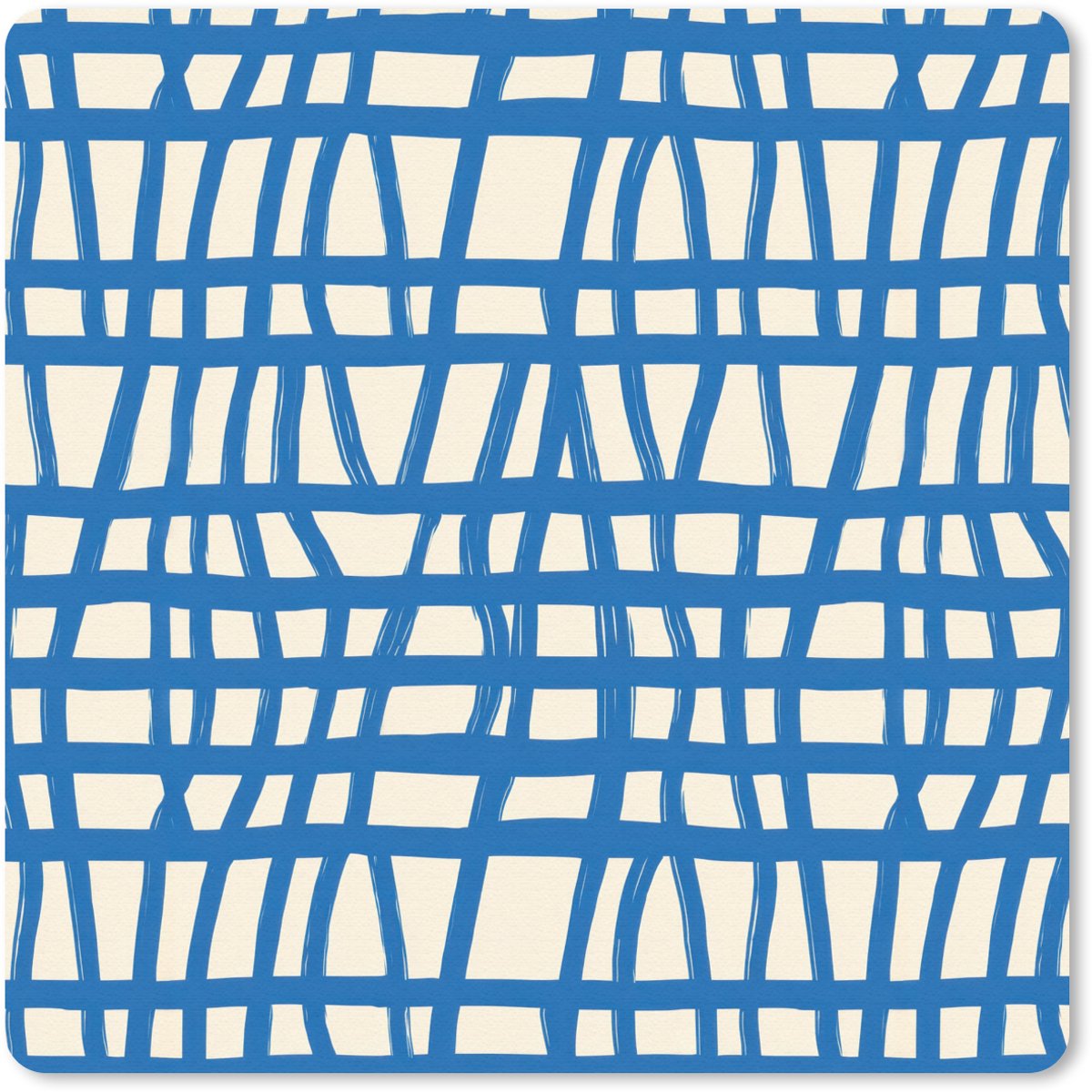 Muismat 20x20 cm - Mousepad Ruitpatroon - Blauw - Crème - Muismatten