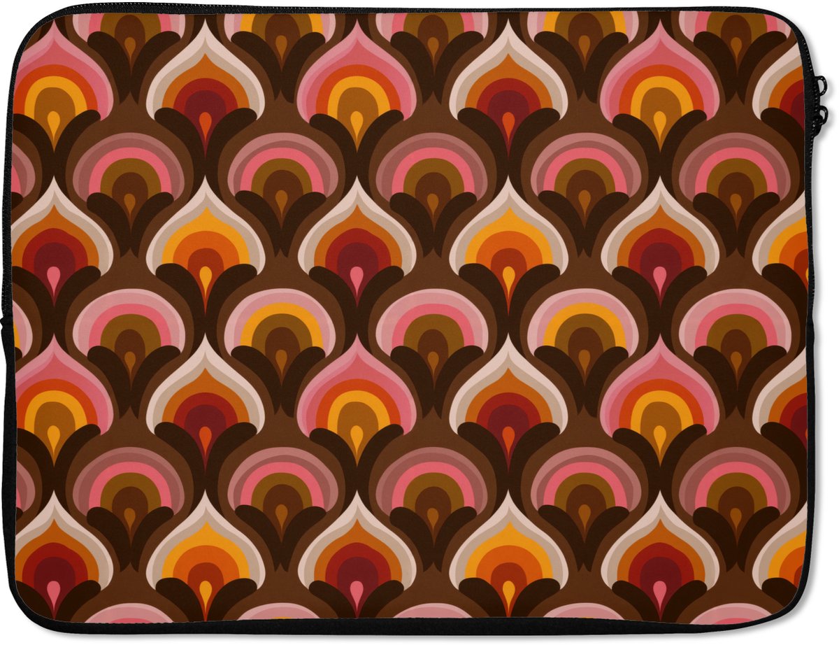 Laptophoes 15.6 inch - Patroon - Retro - Kleurrijk - Laptop sleeve - Binnenmaat 37x26 cm - Zwarte achterkant