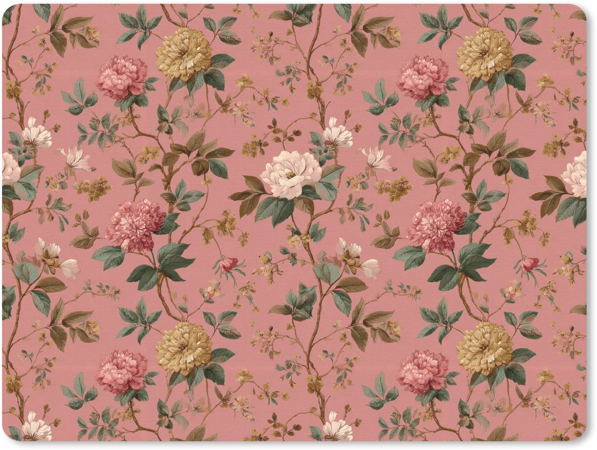 Muismat 12x10 cm - Mousepad Klassiek - Botanisch - Roze - Muismatten