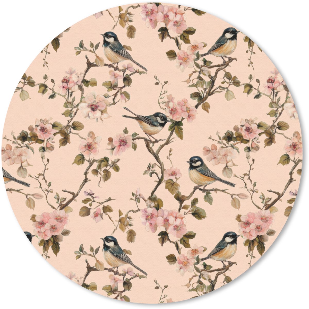 Muismat rond 50x50 cm - Mousepad Bloesem - Koolmees - Roze - Ronde muismatten
