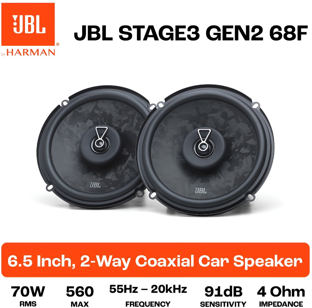JBL Stage3 68F Autospeakers – 6,5 inch Coaxiaal – 70W RMS – 560W Piekvermogen – 4 Ohm – foto 7