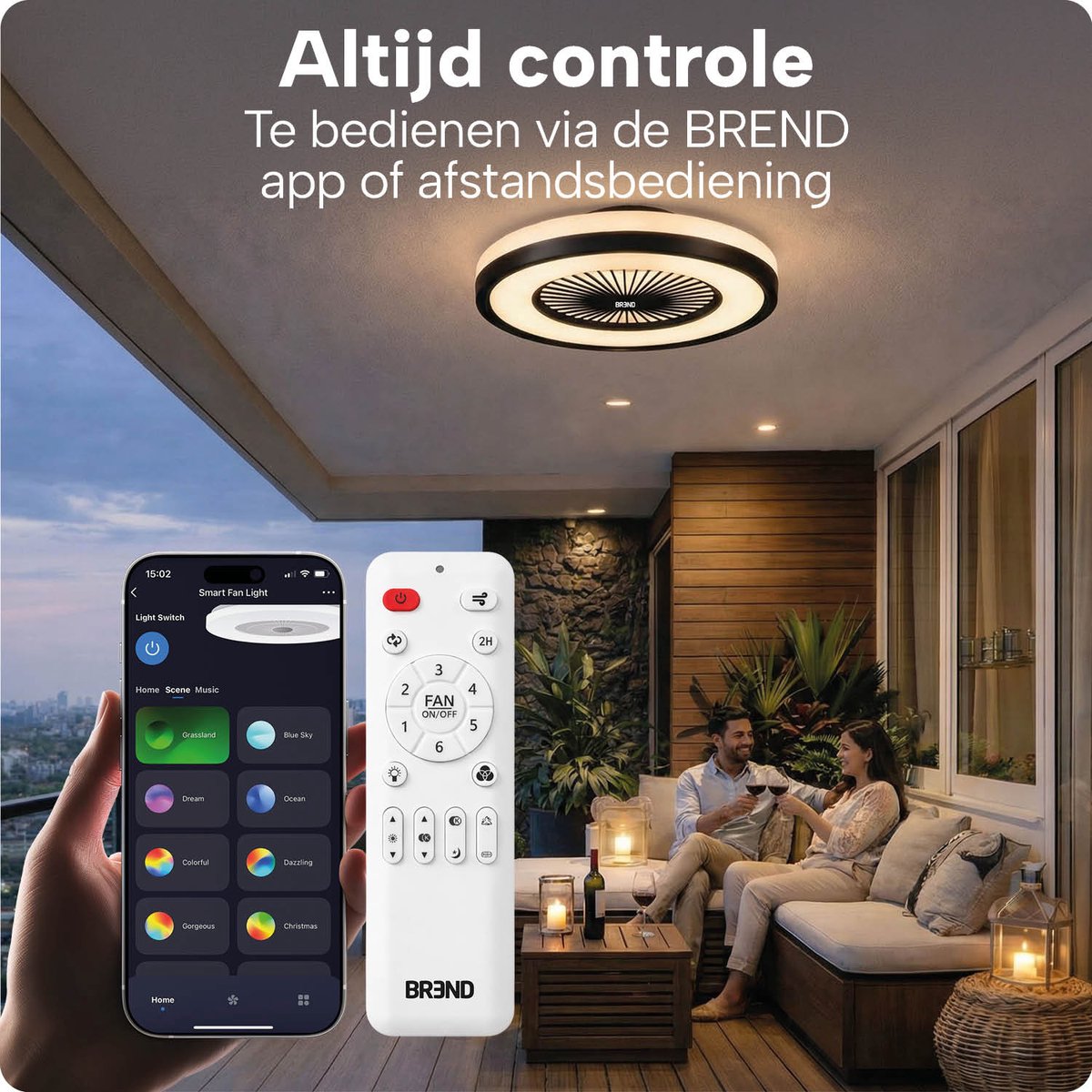 Slimme Plafondlamp met Ventilator – Plafondventilator met App en Afstandsbediening - 4800 Lumen - RGB - 6 Snelheden - BREND BR-2253 thumbnail 6