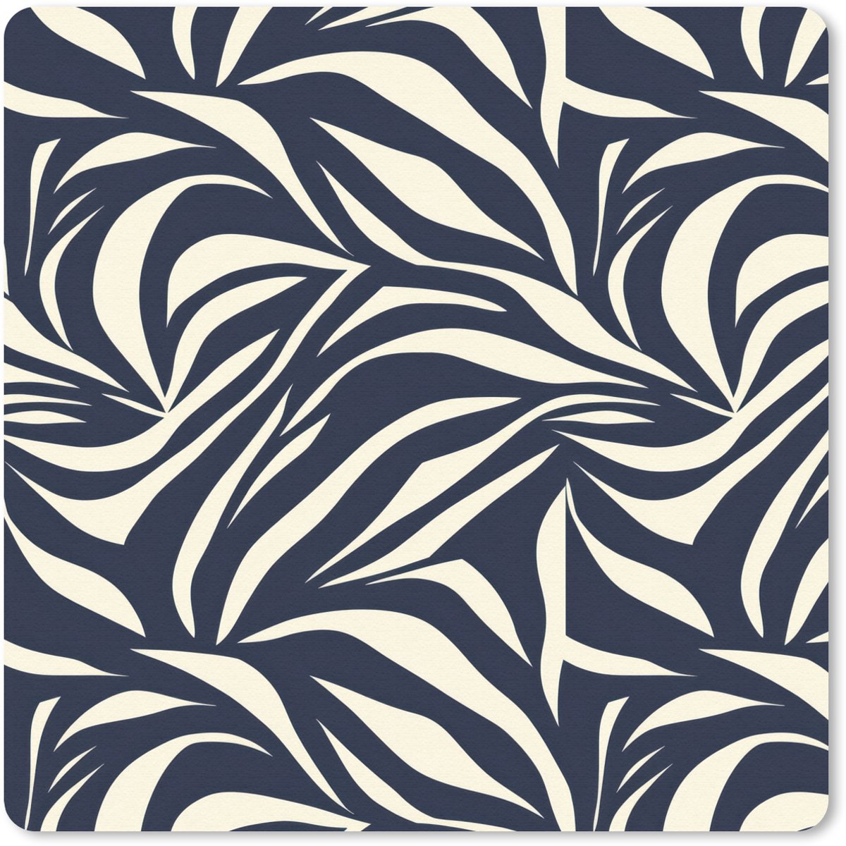 Muismat 30x30 cm - Mousepad Bladvormen - Blauw - Patroon - Wit - Muismatten