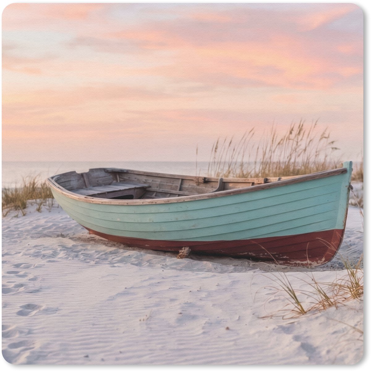 Muismat 30x30 cm - Mousepad Rustiek - Roeiboot - Zandstrand - Muismatten