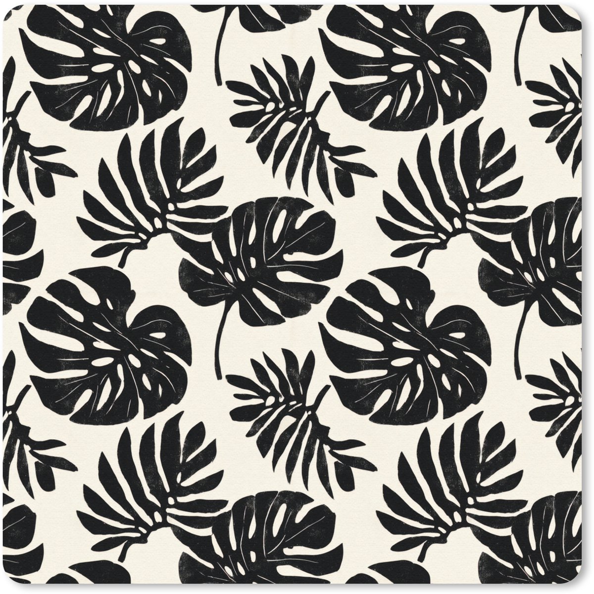 Muismat 30x30 cm - Mousepad Modern - Monstera - Zwart - Muismatten