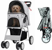 HiPet® Hondenbuggy Inklapbaar – Tot 15 kg – Lichtgewicht – Met Boodschappenmand en Bekerhouder – Grijs