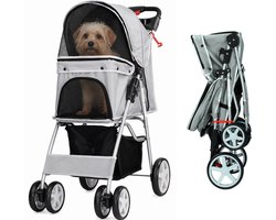 HiPet® Hondenbuggy Inklapbaar – Tot 15 kg – Lichtgewicht – Met Boodschappenmand en Bekerhouder – Grijs