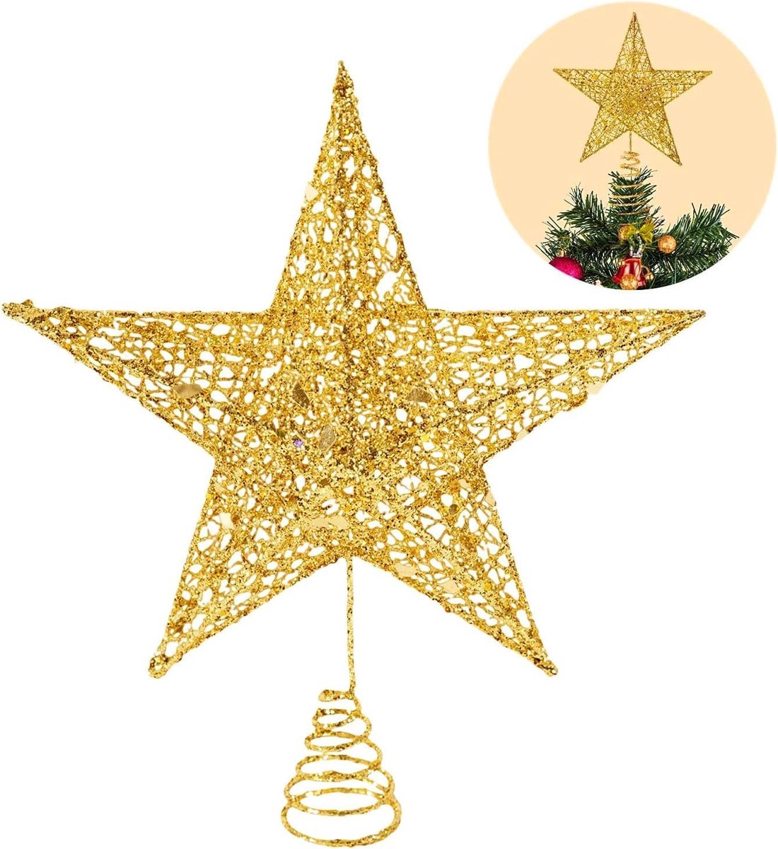 25 cm gouden ster voor kerstboom - nieuwe 2024 model kerstboomtopper - kerstdecoratie - poinsettia versiering
