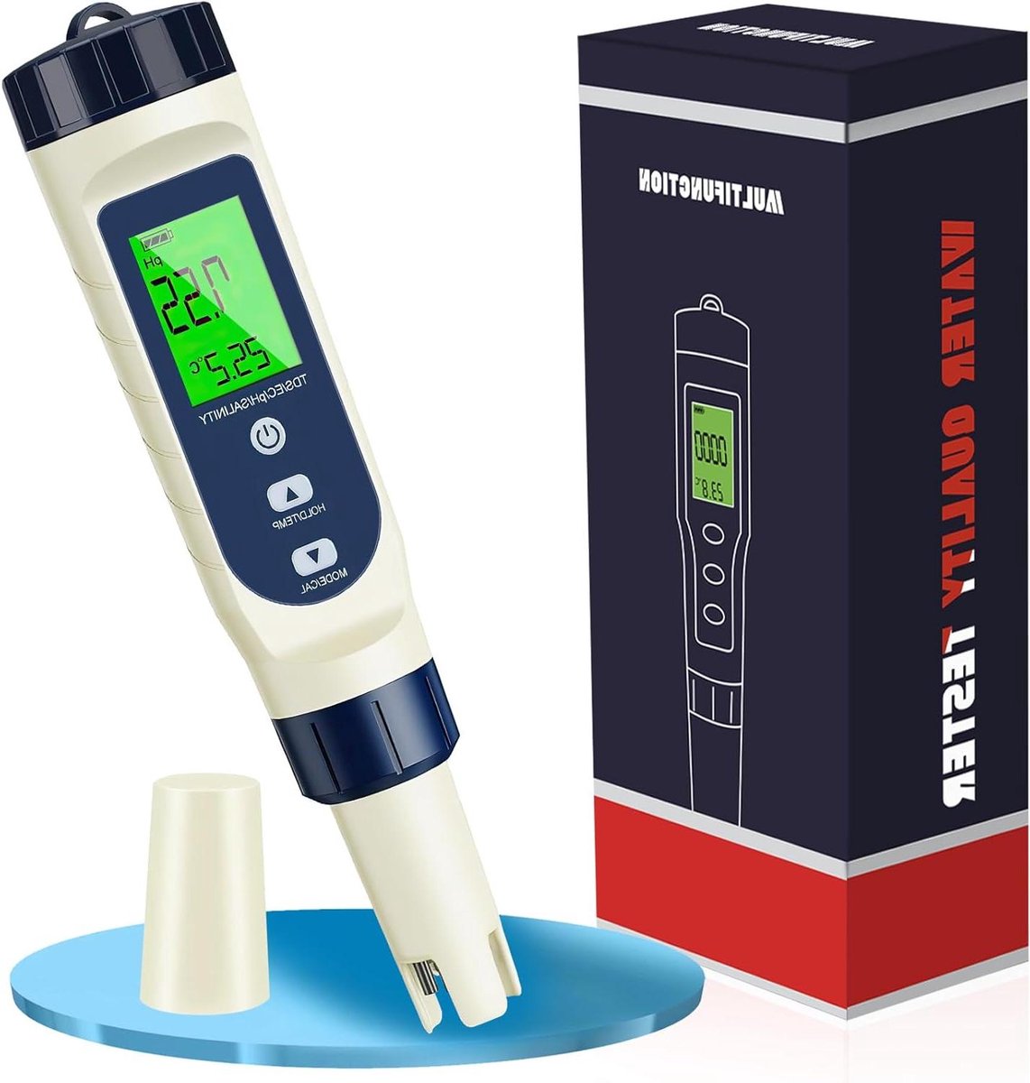 5-in-1 Digital Water Quality Tester, PH/TDS/EC/Salinity/Thermometer, LCD Display with Automatic Temperature Compensation, Water Tester for Drinking Water, Aquarium, Swimming Pool, Hydroponics