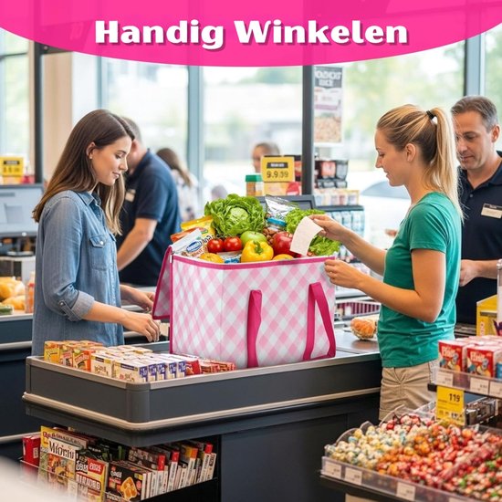 Grote Koeltas 40 Liter - XL Geïsoleerde Boodschappentas - Klassiek Geblokt Patroon (Gingham) - Opvouwbaar - Voor Picknick, Strand & Camping van Merkloos — afbeelding 3