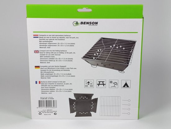 Opvouwbare barbecue 25 x 25 x 11,5 cm - Houtskoolbarbecue - BBQ met ventilatiegaten - 25 x 25 x11,5 cm - Lichtgewicht constructie van staal - Ideaal voor Tuin , Park of Vakantie van Merkloos — afbeelding 5