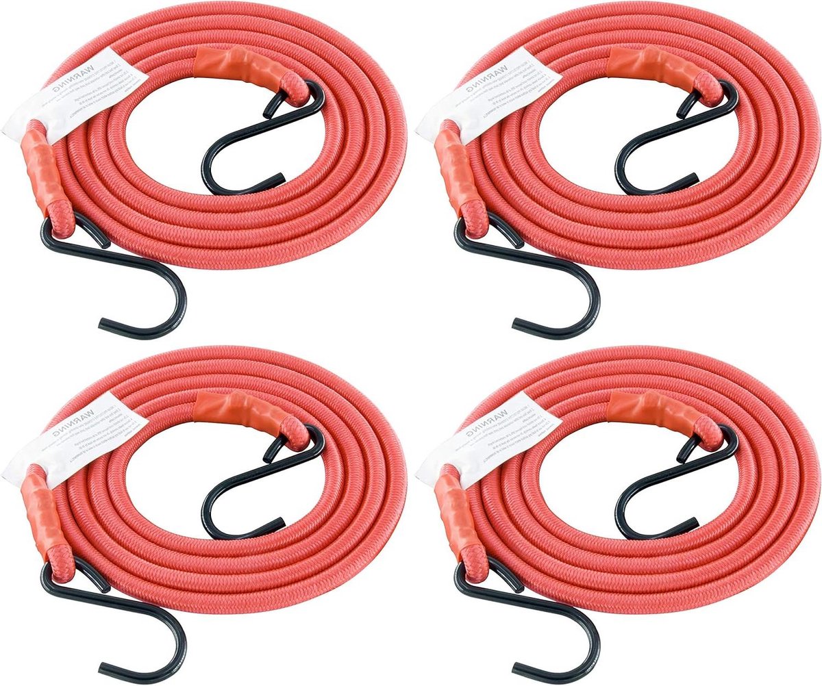 Bungeekoorden met Haken - Bagagetouw Spanband - Bagage Vastzetten - Versterkte Metalen Haken - 182 cm - Rood