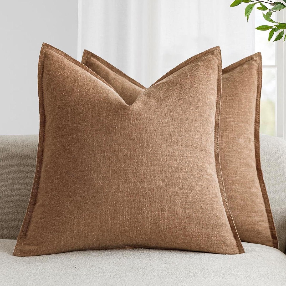 Sierkussenhoezen - Decoratieve Kussenslopen - Woonkamer Decoreren - Met Flensranden - 40 x 40 cm - Lichtbruin