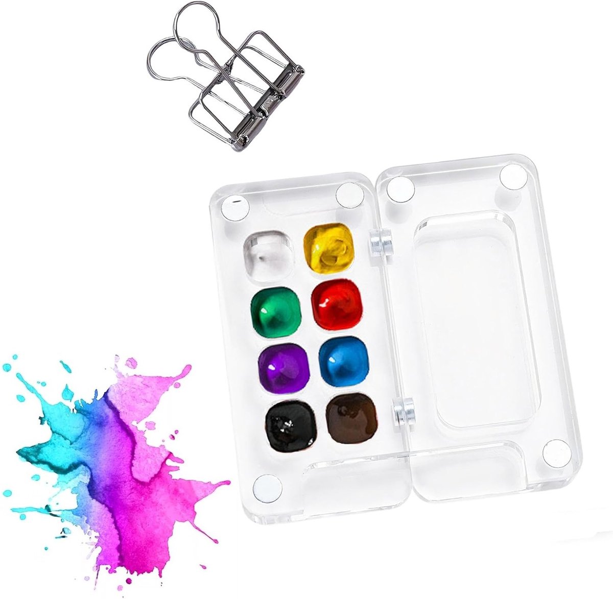 Mini Watercolor Palette met 8 Grids, Draagbare Acryl Palet voor Buiten, Reis en Schilderen, Transparant en Lichtgewicht
