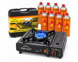 SMH LINE Camping kooktoestel - Incl. 10x Gasflessen - Draagbaar Gasfornuis - Koffer - Noodpakket
