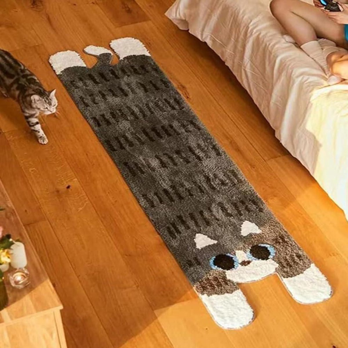 Badmat Kat - Badkamer Loper - Voorkomt Uitglijden - Superzacht Microvezel - 47x16 inch - Grijs