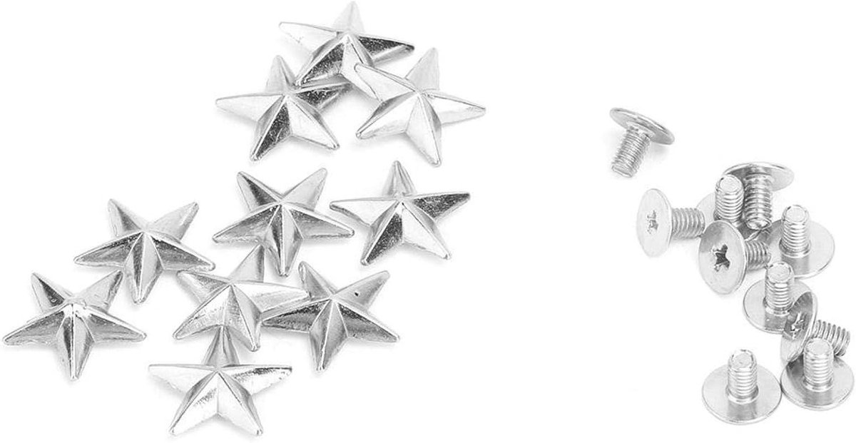 Set van 10 Metalen Ster Rivets 14mm voor Leren Creaties, Kleding, Tassen en Hondenhalsbanden (Zilver)