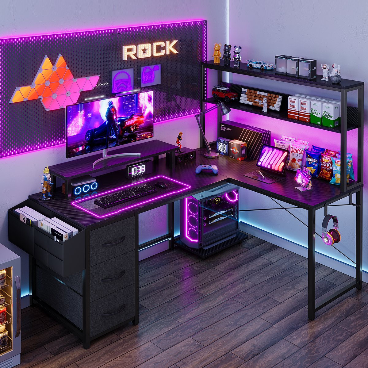 Gaming Gaming L-Vormig Bureau met LED - afbeelding 4