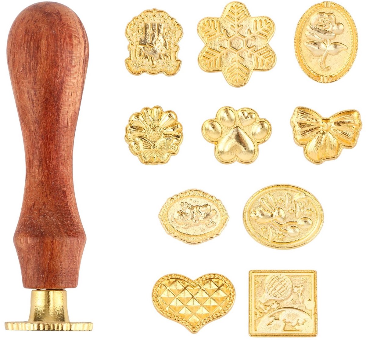 Waxzegel Stempel Set met 10 Stijlen en Houten Handvat voor Enveloppen, Wenskaarten, Cadeaus en Decoraties