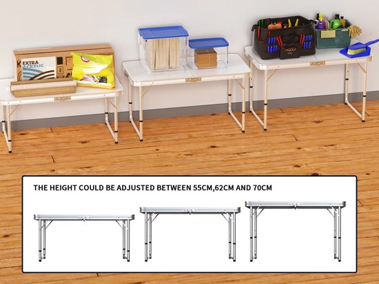 Innovastore Campingtafel - Buitentafel - Picknicktafel - Inklapbare tafel - Tafel - Hoogte verstelbaar - 120x60 cm - Wit — afbeelding 3