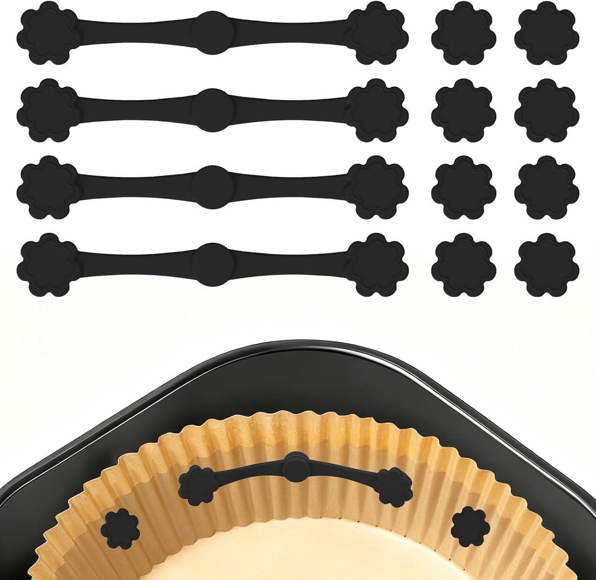 12 Stukken Air Fryer Bakpapier Magneten - Airfryer Magneten voor Bakpapier - Magnetisch Bakpapier voor Airfryers - Voedselveilig Siliconen voor Stabiliseren van Bakpapier