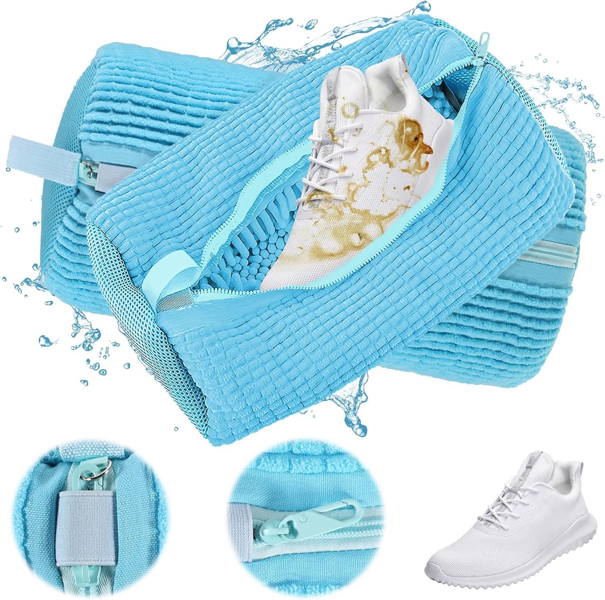 Schoenenwaszak - 2-delige waszak voor schoenen - Wasmachine met verborgen rits - Blauw
