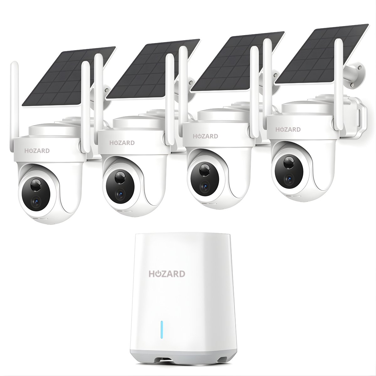 Hozard® 4K Ultra HD 4x Beveiligingscamera Buiten Set - Solar & P66 + HomeBase 64GB - Buiten Camera Met Nachtzicht - Outdoor WiFi Camera