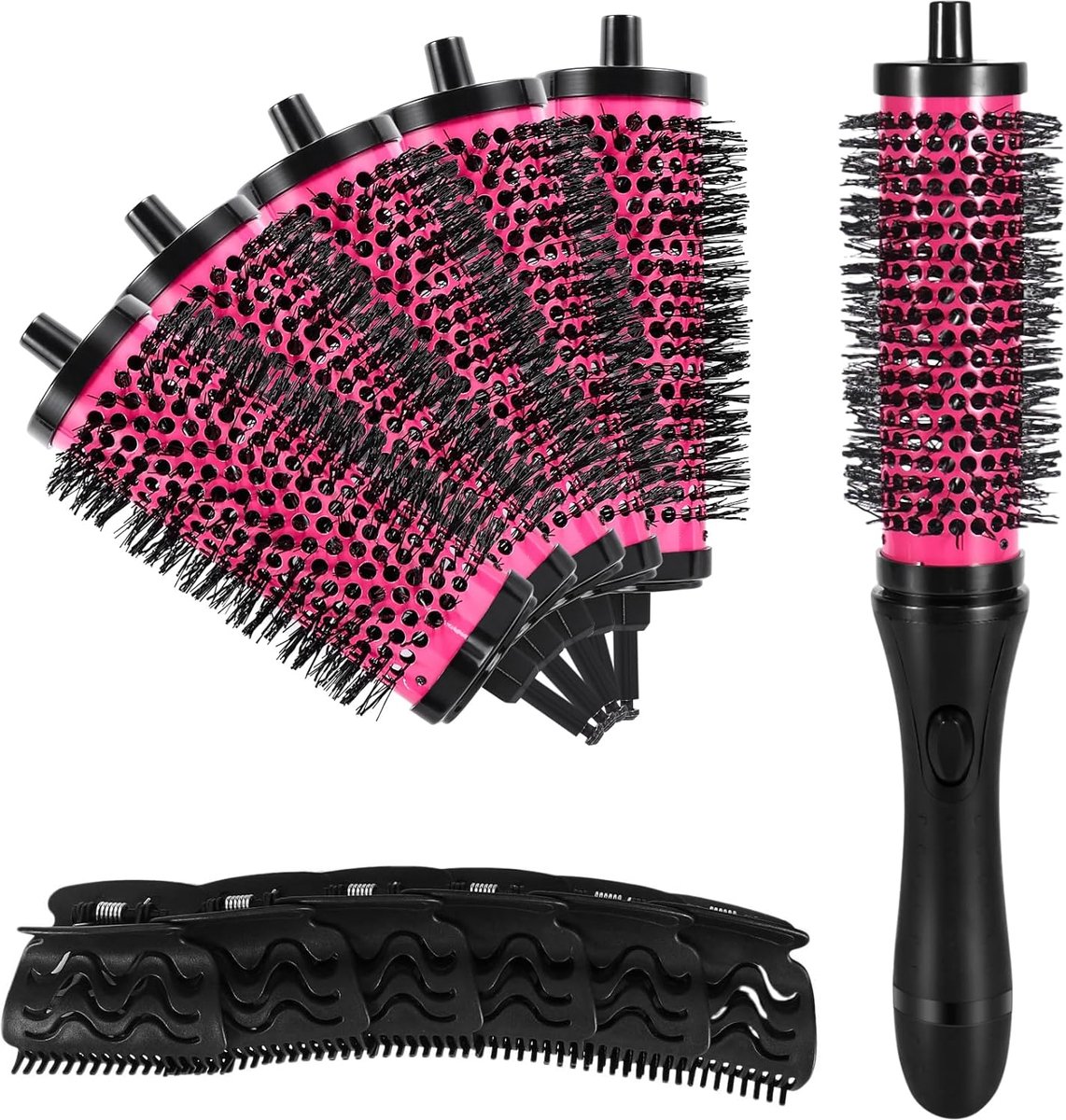 Ceramic Aluminium Hair Brush Set met Verwijderbare Rollen - 6 Stukken - 3 Maten - Ronde Borstel voor Alle Haartypes en Styling