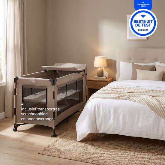 Novi Baby Nora Luxe Campingbed - Beige/Zwart - reisbed - Inclusief transporttas - Inclusief verschoonblad -Inclusief bodemverhoger