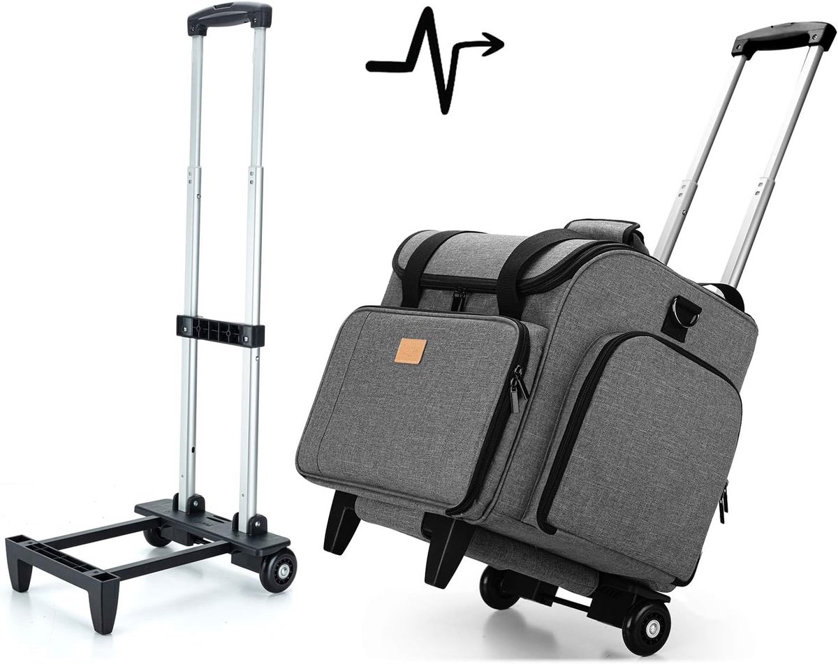 Lockmachine Bag - Lockmachine Koffer met Afneembare Trolley Dolly - Tas voor de Meeste Standaard Lockmachine - Grijs