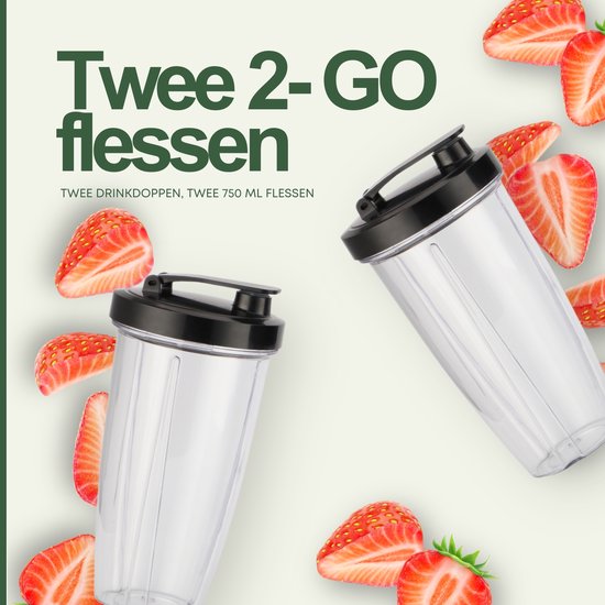 Smoothie Maker Pro - 350W - 2 Snelheden + Pulsefunctie - RVS Messen - 750ml - 2 To-Go Bekers - BPA-vrij - Blender To Go - COOK-IT van Merkloos — afbeelding 2