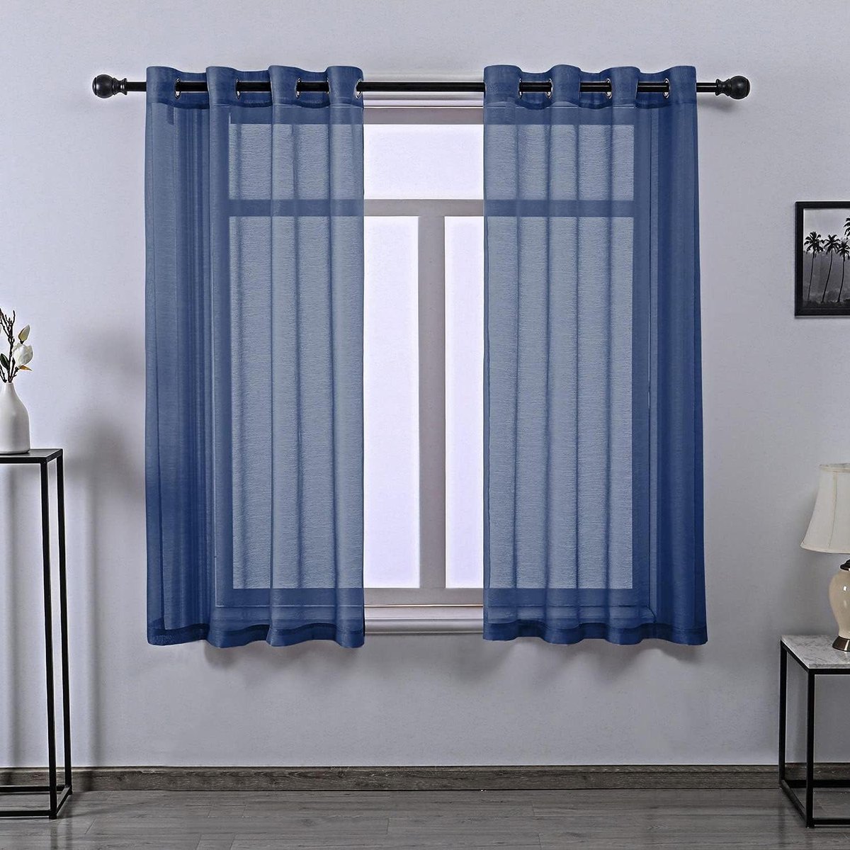 Doorschijnende Gordijnen - Voile Gordijnen Tule - Woonkamer Decoratie - Semi-transparant - 2x 52x63 inch - Marineblauw