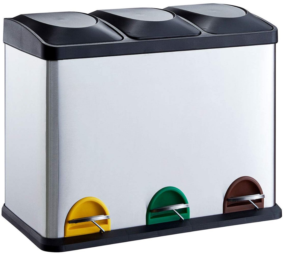 Zyrex® Prullenbak 3 Vakken - Afvalbak - Pedaalemmer - 45 Liter - Zilver - 61cm x 34cm x 49cm