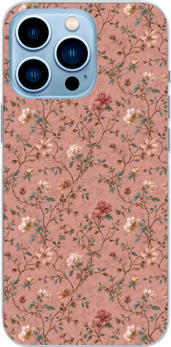 Telefoonhoesje Geschikt voor iPhone 13 Pro hoesje - Botanisch - Bloemen - Roze - Siliconen Telefoonhoesje Telefoonhoesje