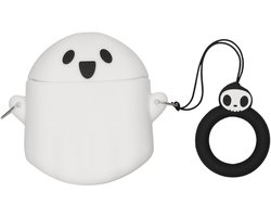 kwmobile Hoes geschikt voor Google Pixel Buds Pro 2 - Siliconen cover voor oordopjes in wit / zwart - Spookje design