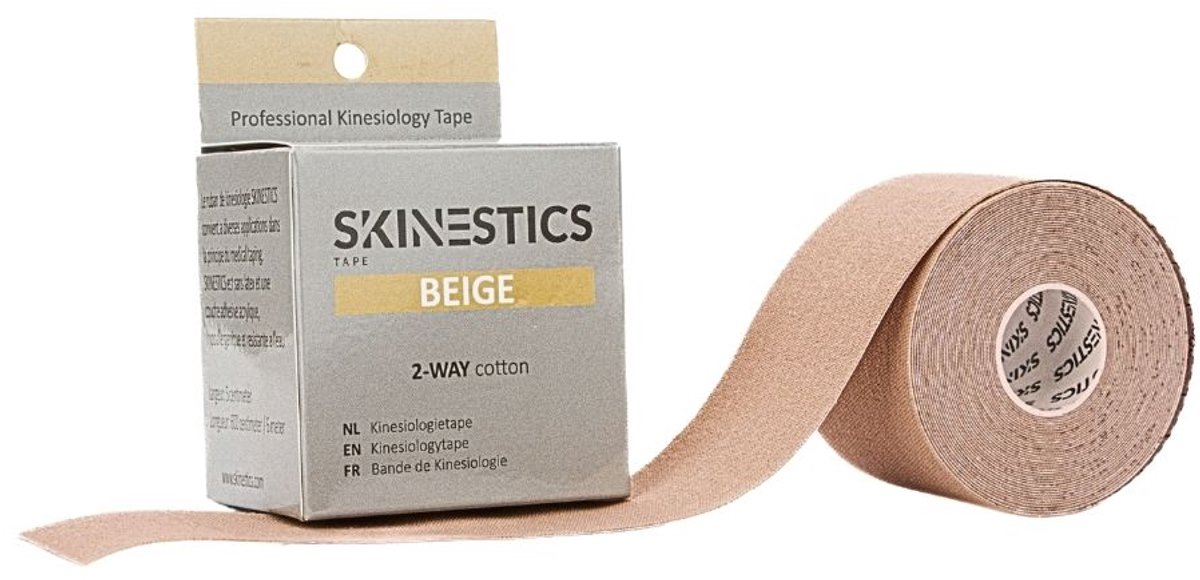 Skinestics Sport tape – Fysio tape – Kleur Beige – nu 20% langer, 600 cm lang bij 5 cm breed, 170% rekbaar gelijk aan menselijke huid, standaard voorzien van extra sterke lijm, katoen, voor het hele lichaam, spier ondersteuning