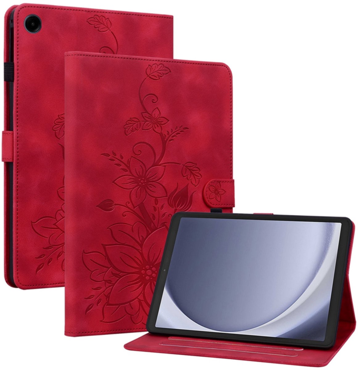 Luxe Bescherm-Etui Hoes Map geschikt voor Samsung Galaxy Tab A9 - A11 - 8.7" - Lelie - Rood