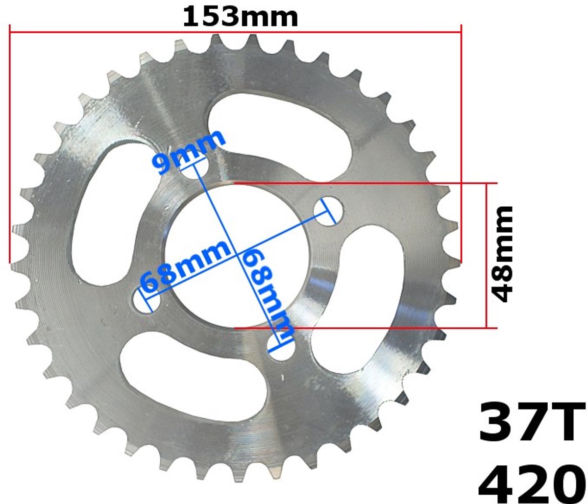 Achtertandwiel 420-37 Tands voor Chinese Quad/Dirtbike Merk BPC Parts