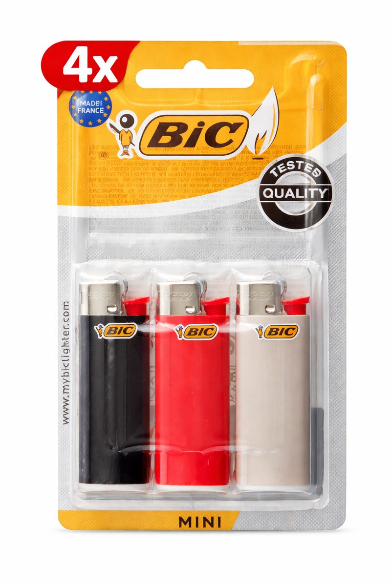 4 x BIC J25 Aanstekers S-3 – Compacte Wegwerp Aanstekers – Betrouwbaar & Veilig – 4x3 Stuks