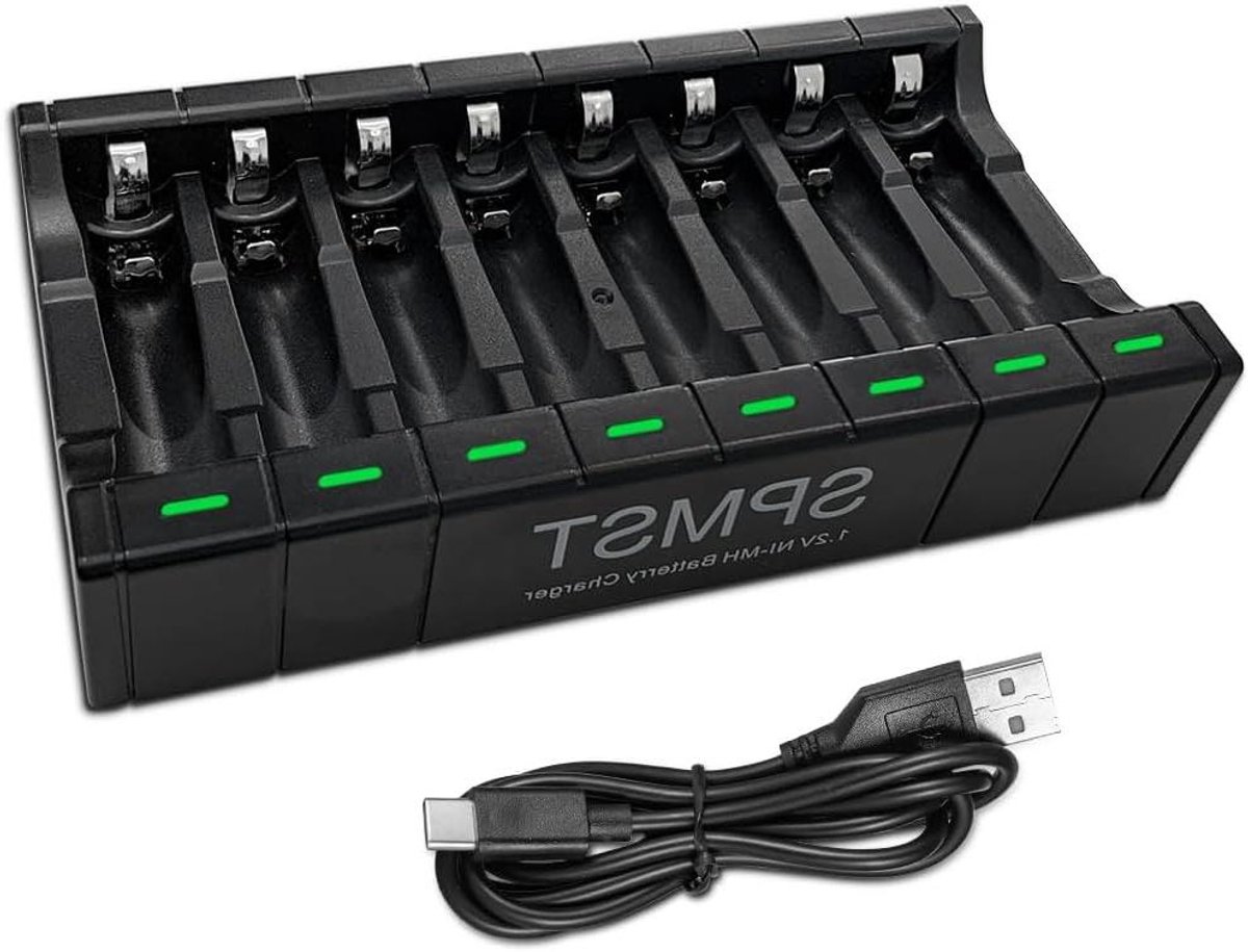 Batterijlader - Oplader AA AAA - Batterijen Opladen - 8 Sleuven Onafhankelijk - 133 cm - Zwart