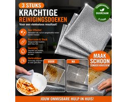 Reinigingsdoekjes Set van 3 – Krasvrij Schoonmaakdoek – Vet & Aangekoekt Vuil Verwijderen – Herbruikbare Schuurspons Doek – Keuken & Badkamer