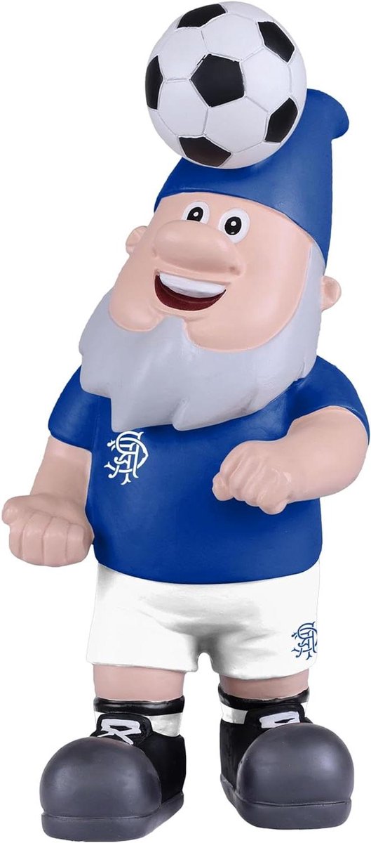 Voetbal Tuinkabouter - Gnome Bal - Tuindecoratie - Handgemaakt Geschilderd - 20 cm hoog - Rangers Blauw