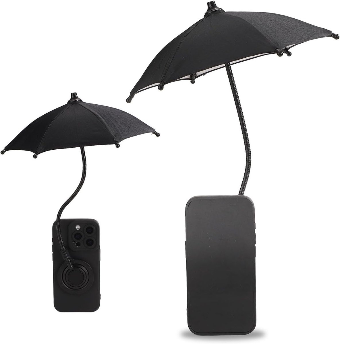 Verstelbare Magnetische Paraplu voor Mobiele Telefoon, Zonnebescherming voor iPhone en Android, Zwart