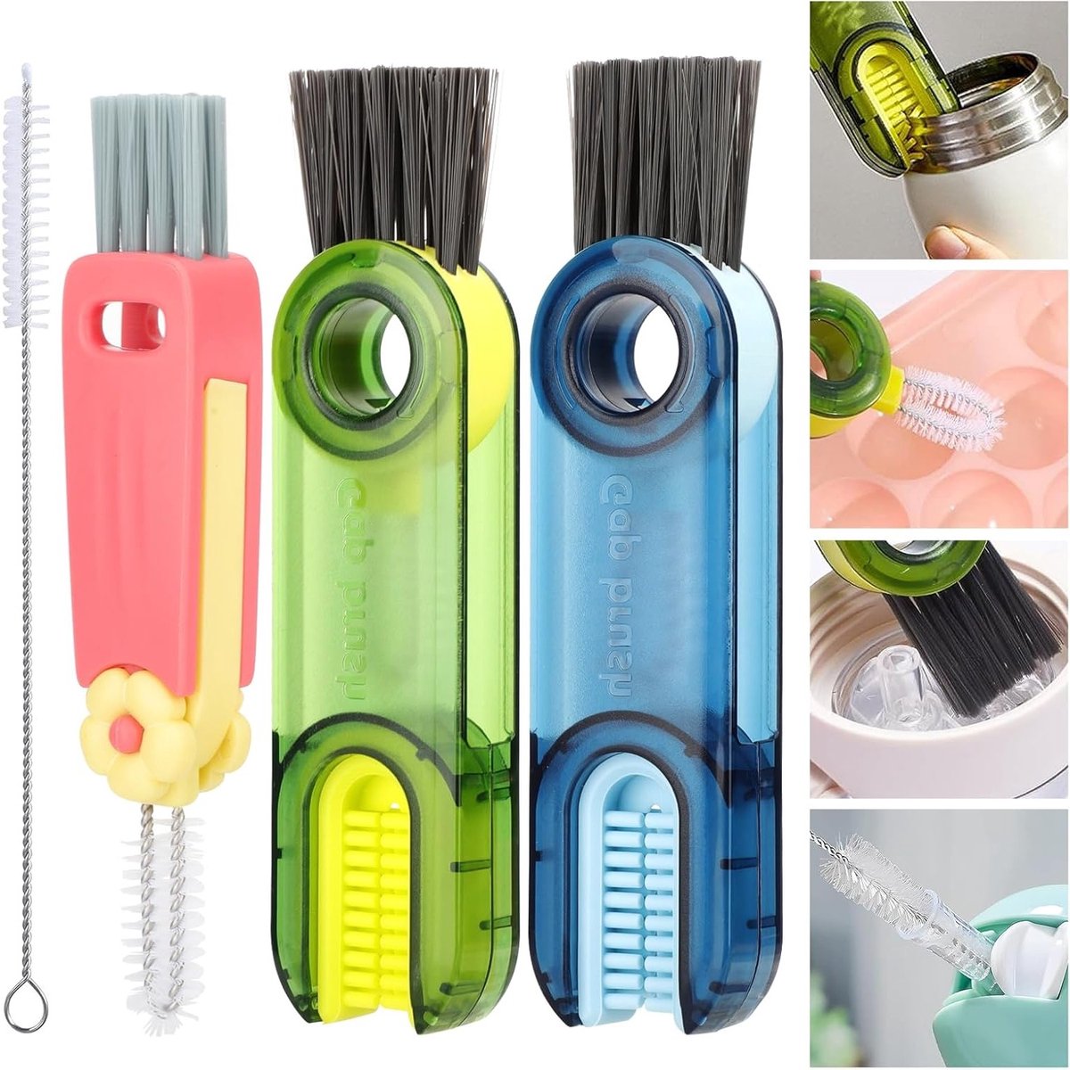 4 Stuks 3-in-1 Multifunctionele Deksel en Fles Kieren Schoonmaakborstels, Onmisbare Schoonmaaktools voor Thuis en Keuken, Handig en Veelzijdig voor Grondige Reiniging